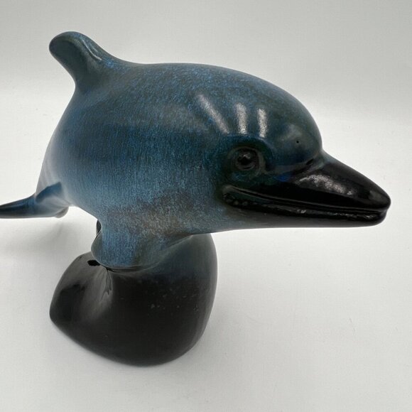 Howard Pierce Porcelain Dolphin Figurine Glossy Blue Glaze California Pottery - Picture 2 of 11
